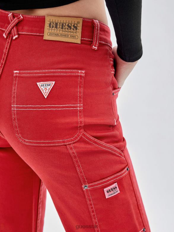 GUESS Unisex Originals Overdyed Carpenter Jeans Chili Red Apparel V28V6167