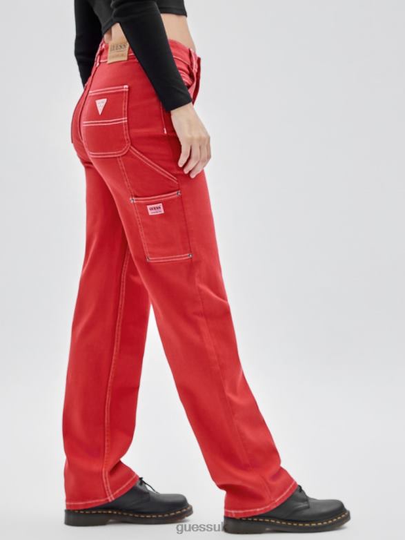 GUESS Unisex Originals Overdyed Carpenter Jeans Chili Red Apparel V28V6167