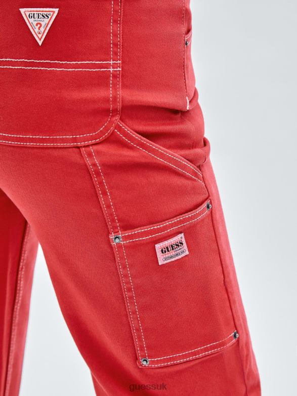 GUESS Unisex Originals Overdyed Carpenter Jeans Chili Red Apparel V28V6167