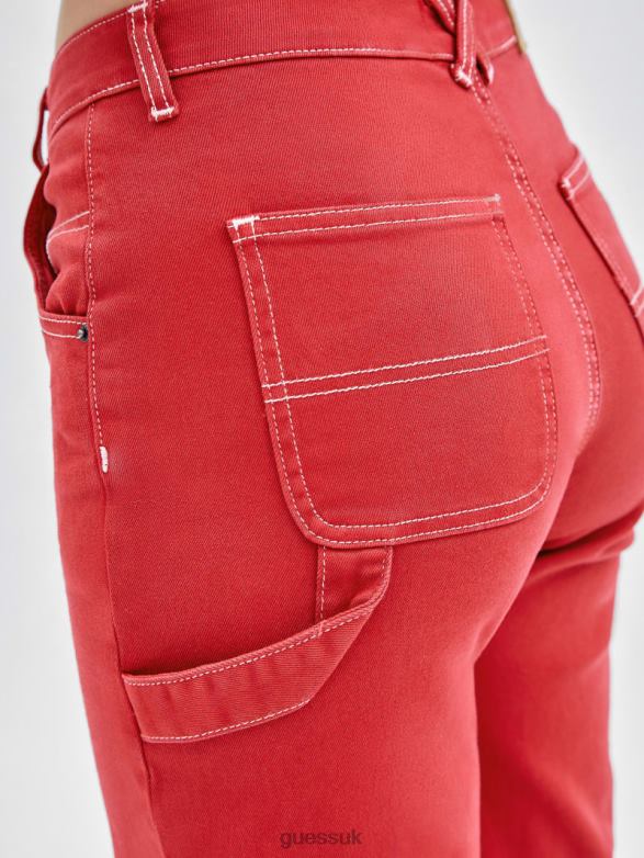 GUESS Unisex Originals Overdyed Carpenter Jeans Chili Red Apparel V28V6167