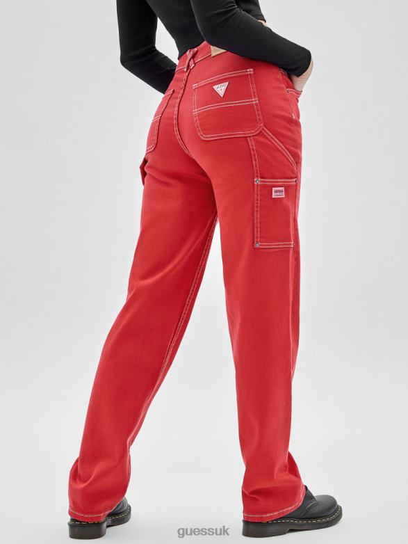 GUESS Unisex Originals Overdyed Carpenter Jeans Chili Red Apparel V28V6167