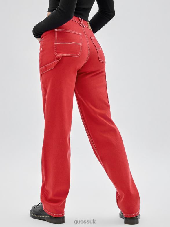 GUESS Unisex Originals Overdyed Carpenter Jeans Chili Red Apparel V28V6167
