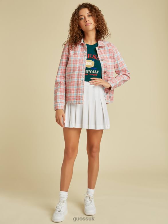 GUESS Unisex Originals Plaid Denim Jacket Red Multi Apparel V28V61841