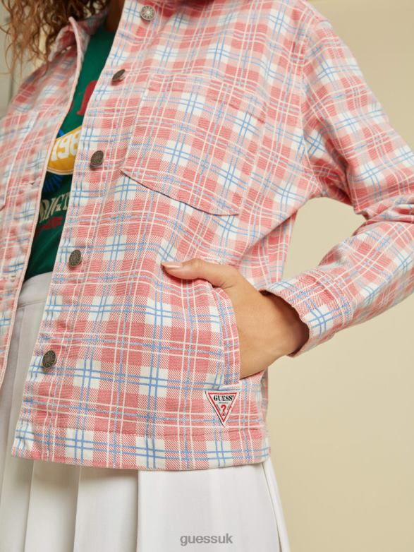 GUESS Unisex Originals Plaid Denim Jacket Red Multi Apparel V28V61841