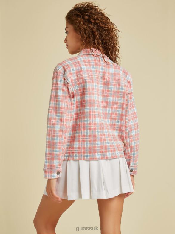 GUESS Unisex Originals Plaid Denim Jacket Red Multi Apparel V28V61841