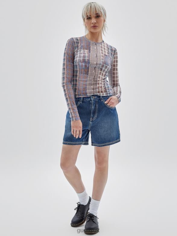 GUESS Unisex Originals Plaid Mesh Top Sandy Shore Multi Apparel V28V61026