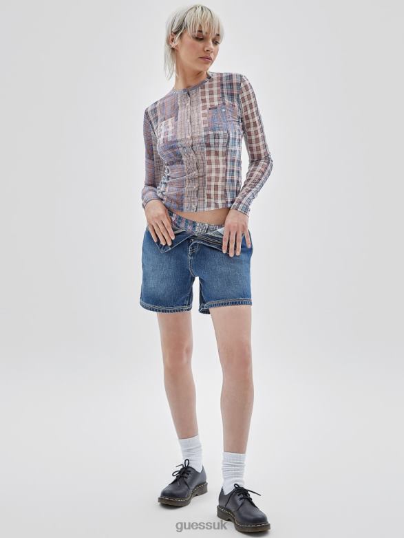 GUESS Unisex Originals Plaid Mesh Top Sandy Shore Multi Apparel V28V61026
