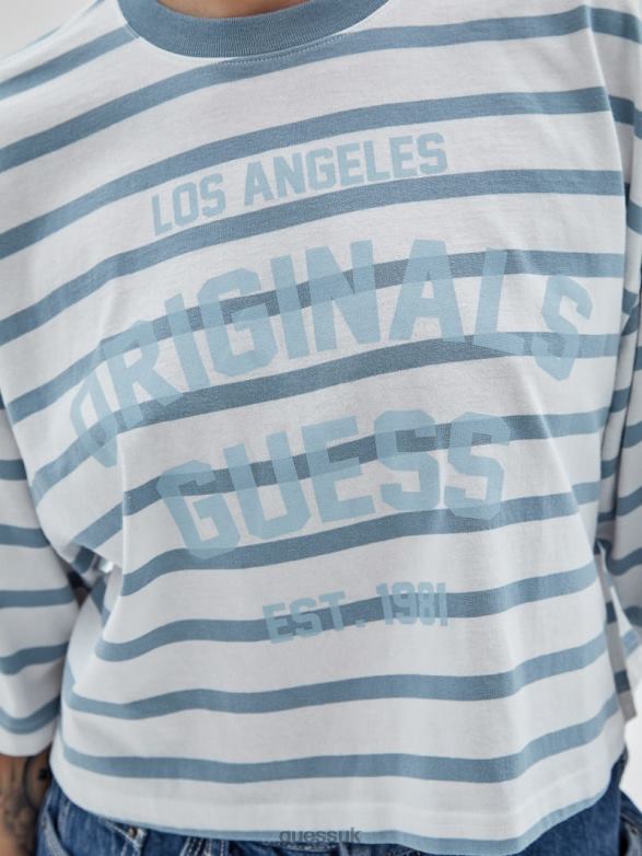 GUESS Unisex Originals Striped Cropped Shirt Aerial Blue Multi Apparel V28V61280