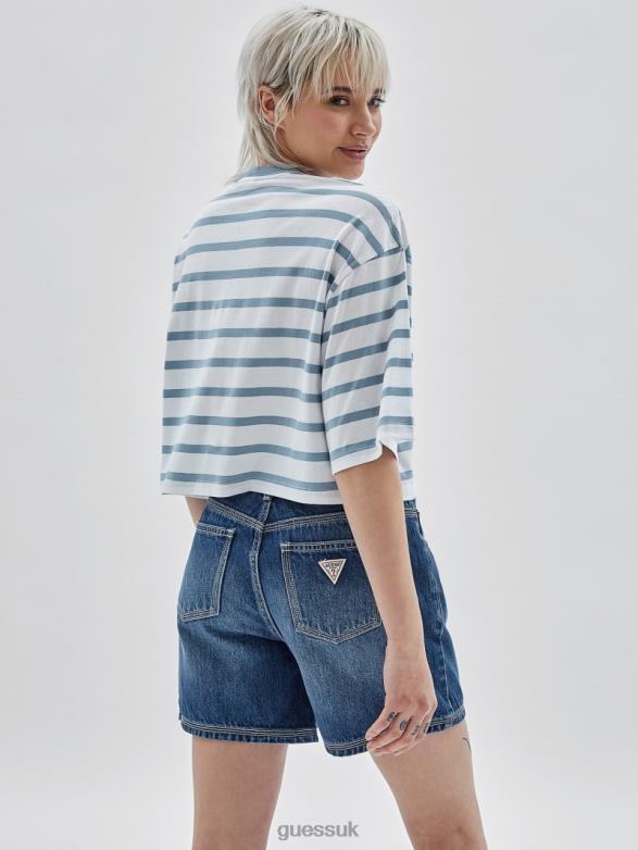 GUESS Unisex Originals Striped Cropped Shirt Aerial Blue Multi Apparel V28V61280