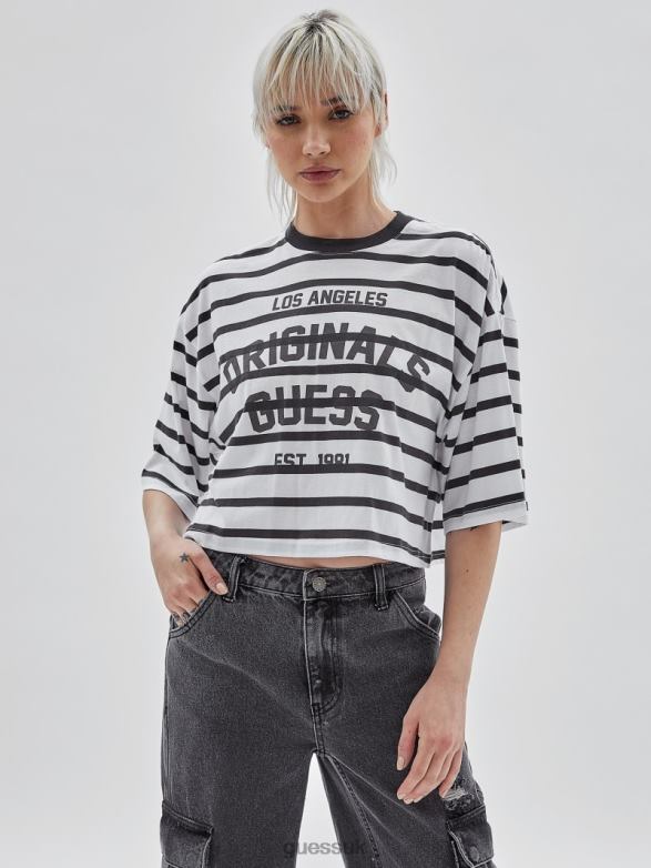 GUESS Unisex Originals Striped Cropped Shirt Magnetic Grey Multi Apparel V28V61354