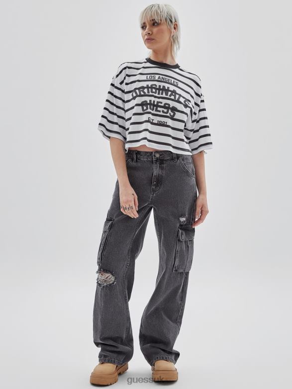 GUESS Unisex Originals Striped Cropped Shirt Magnetic Grey Multi Apparel V28V61354