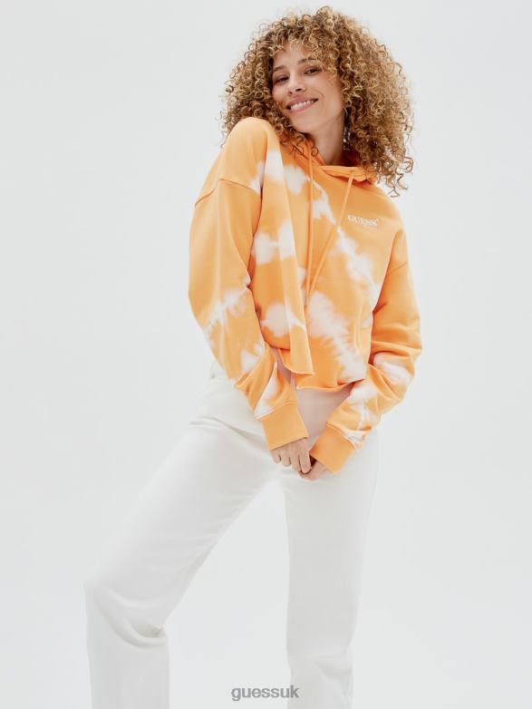 GUESS Unisex Originals Tie-Dye Hoodie Orange Candy Multi Apparel V28V61847