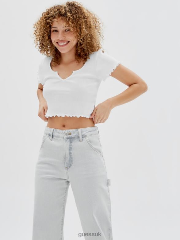 GUESS Unisex Originals V-Notched Baby Tee Pure White Apparel V28V61319