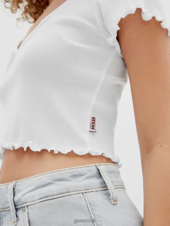 GUESS Unisex Originals V-Notched Baby Tee Pure White Apparel V28V61319
