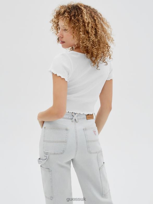 GUESS Unisex Originals V-Notched Baby Tee Pure White Apparel V28V61319