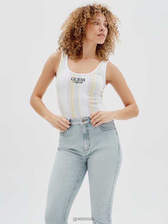 GUESS Unisex Originals Vertical Striped Bodysuit Pure White Multi Apparel V28V61307