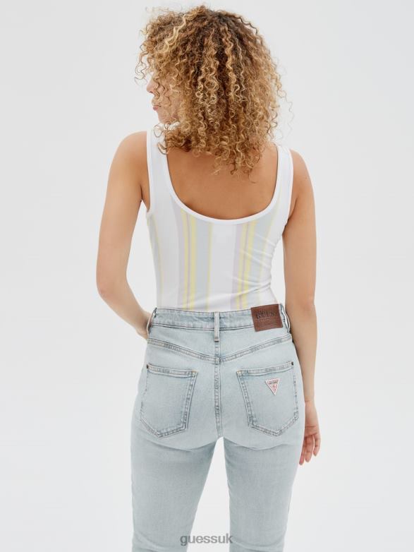 GUESS Unisex Originals Vertical Striped Bodysuit Pure White Multi Apparel V28V61307