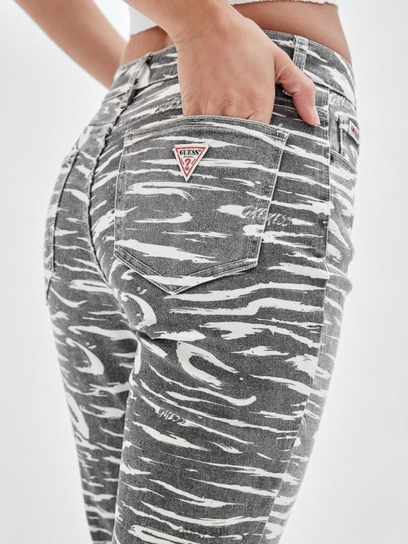 GUESS Unisex Originals Zebra Printed Bootcut Pants Jet Black Multi Apparel V28V6177