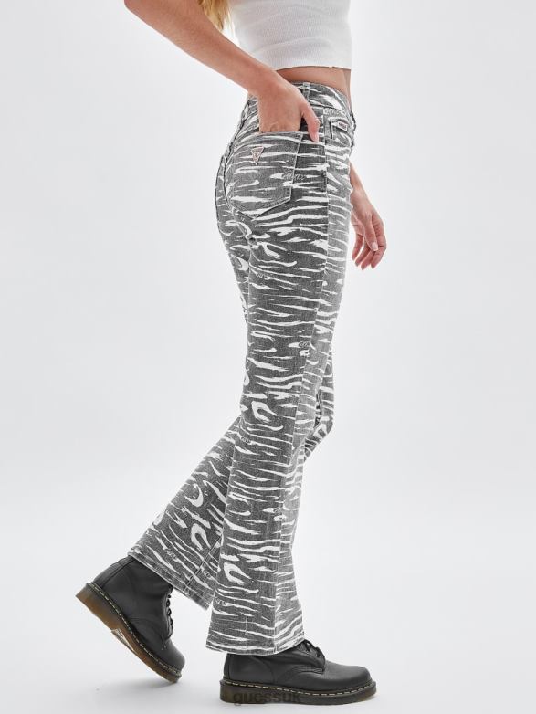 GUESS Unisex Originals Zebra Printed Bootcut Pants Jet Black Multi Apparel V28V6177