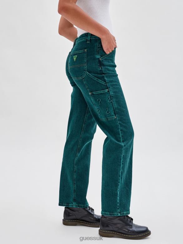 GUESS Unisex Originals x Batman Embossed Carpenter Jeans Go Riddler Green Wash Apparel V28V6160