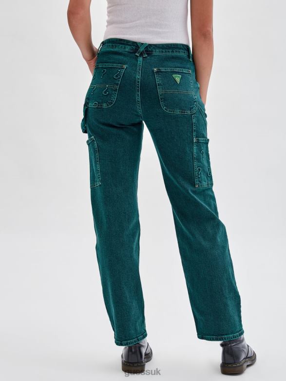 GUESS Unisex Originals x Batman Embossed Carpenter Jeans Go Riddler Green Wash Apparel V28V6160