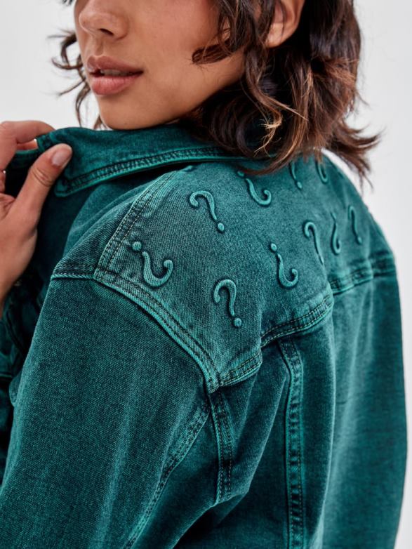 GUESS Unisex Originals x Batman Oversized Embossed Jacket Go Riddler Green Wash Apparel V28V61840