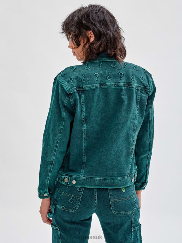 GUESS Unisex Originals x Batman Oversized Embossed Jacket Go Riddler Green Wash Apparel V28V61840