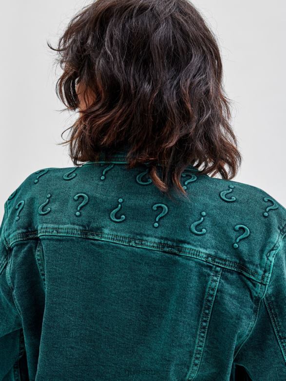 GUESS Unisex Originals x Batman Oversized Embossed Jacket Go Riddler Green Wash Apparel V28V61840