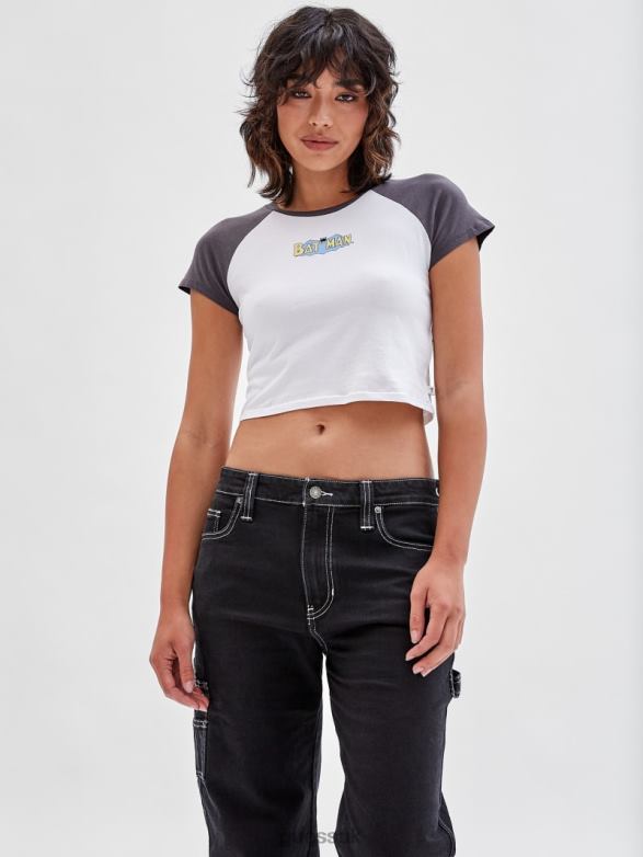 GUESS Unisex Originals x Batman Raglan Cropped Baby Tee Pure White Multi Apparel V28V61298