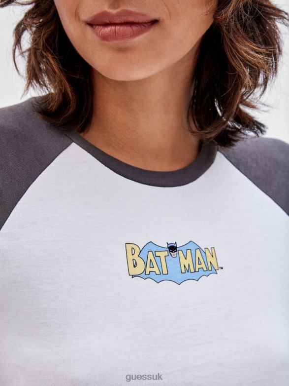 GUESS Unisex Originals x Batman Raglan Cropped Baby Tee Pure White Multi Apparel V28V61298