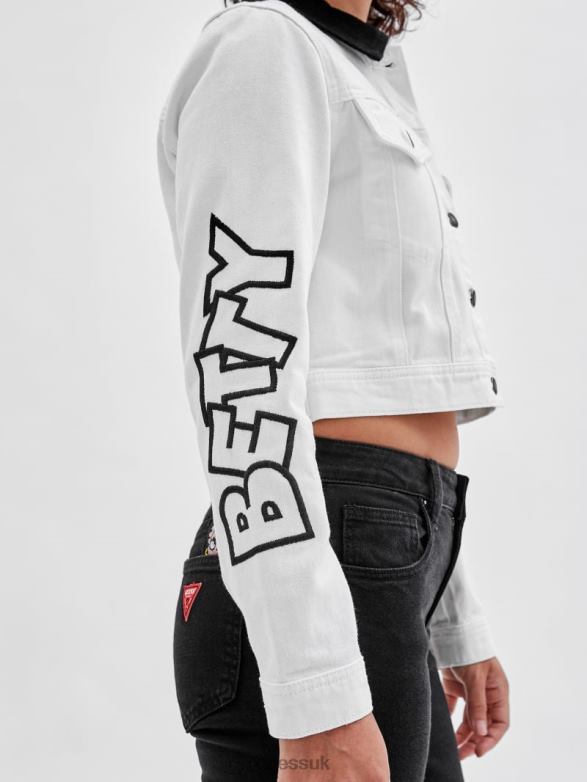 GUESS Unisex Originals x Betty Boop Cropped Denim Jacket Go Ecru Wash Apparel V28V61837
