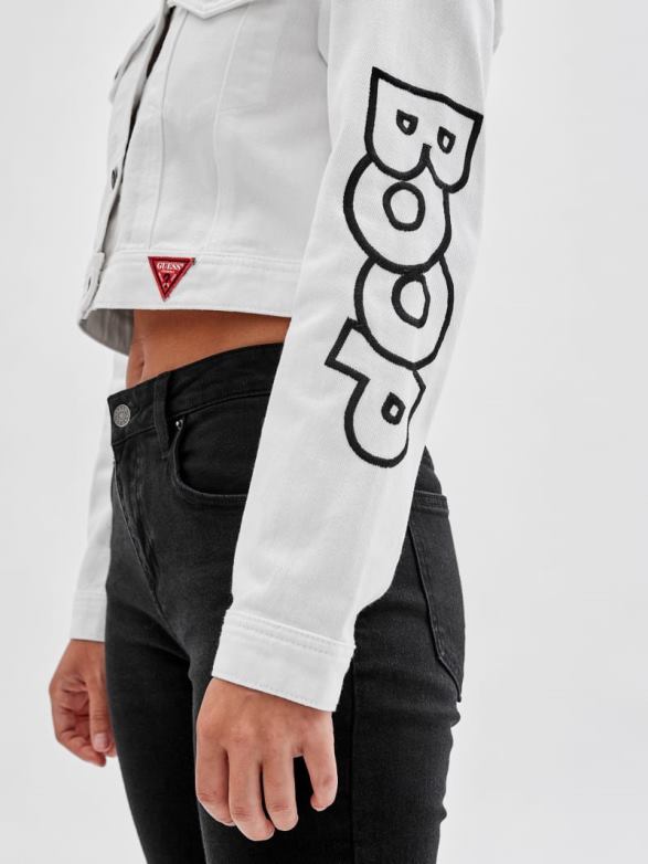 GUESS Unisex Originals x Betty Boop Cropped Denim Jacket Go Ecru Wash Apparel V28V61837