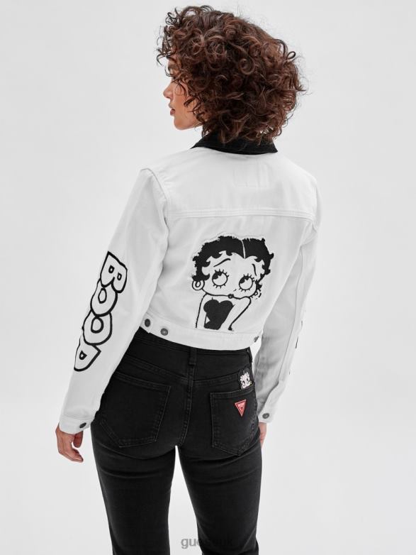 GUESS Unisex Originals x Betty Boop Cropped Denim Jacket Go Ecru Wash Apparel V28V61837