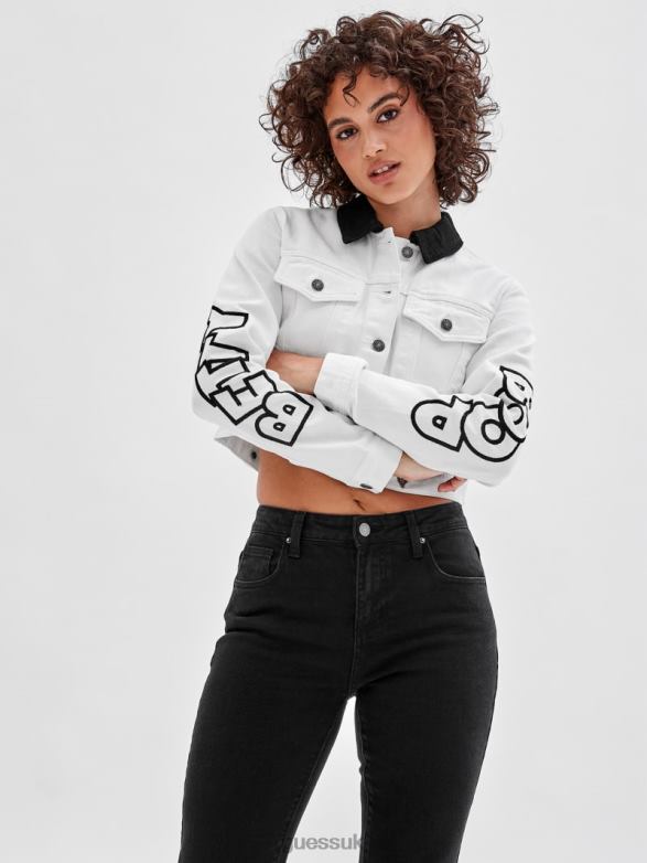 GUESS Unisex Originals x Betty Boop Cropped Denim Jacket Go Ecru Wash Apparel V28V61837