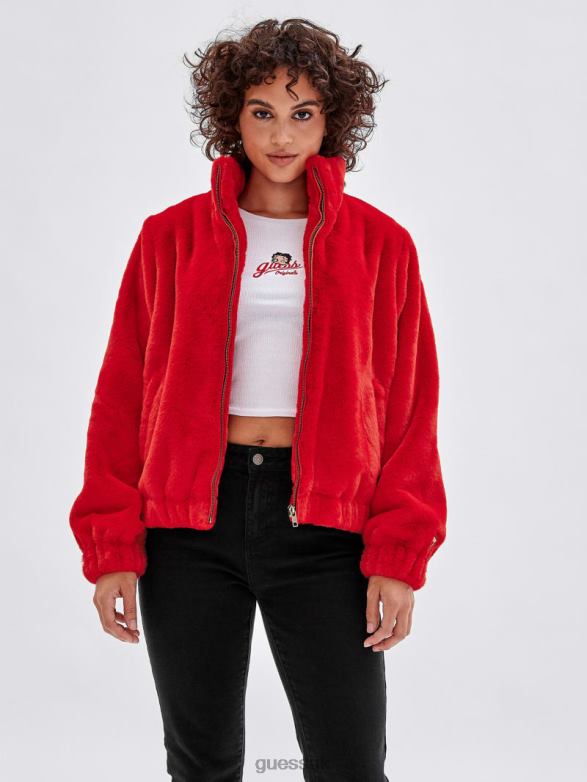 GUESS Unisex Originals x Betty Boop Faux-Fur Jacket Rapid Red Apparel V28V61833