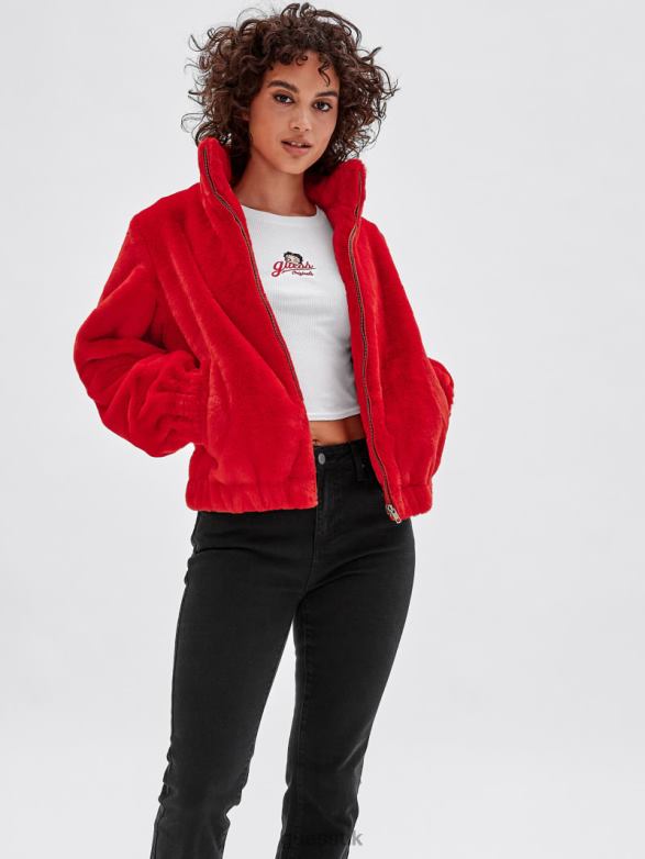 GUESS Unisex Originals x Betty Boop Faux-Fur Jacket Rapid Red Apparel V28V61833