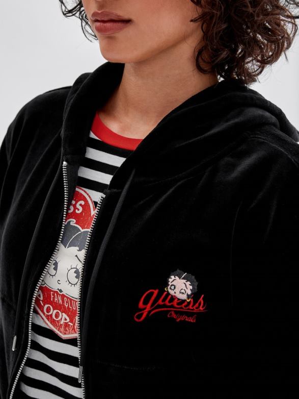 GUESS Unisex Originals x Betty Boop Velour Jacket Black Apparel V28V61836