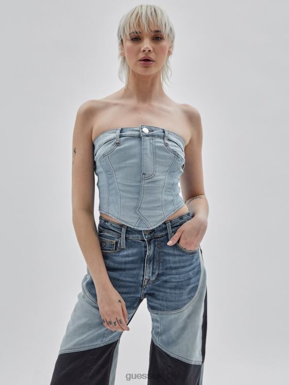 GUESS Unisex Originals x Homeboy Upcycled Denim Bustier Upcycled Light Wash Multi Apparel V28V61205