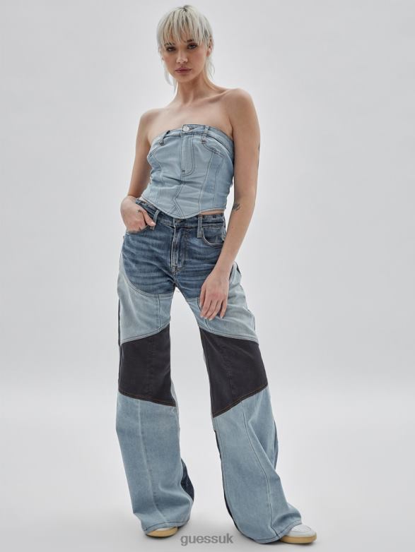 GUESS Unisex Originals x Homeboy Upcycled Denim Bustier Upcycled Light Wash Multi Apparel V28V61205