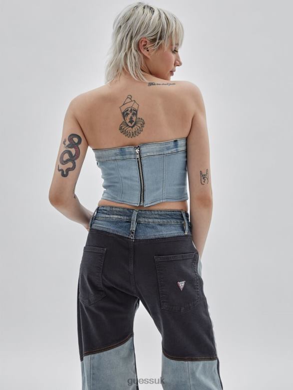 GUESS Unisex Originals x Homeboy Upcycled Denim Bustier Upcycled Light Wash Multi Apparel V28V61205