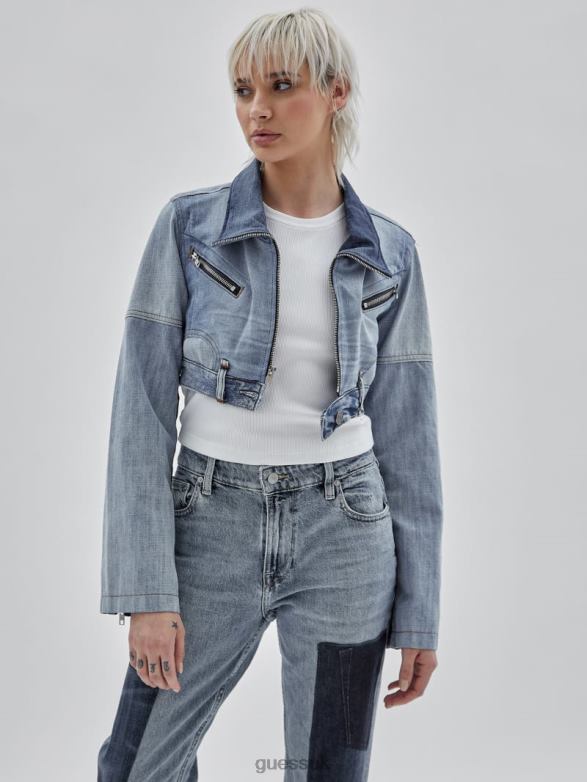 GUESS Unisex Originals x Homeboy Upcycled Denim Moto Jacket Upcycled Medium Wash Mult Apparel V28V61748