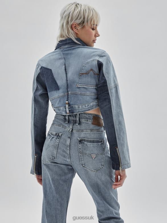 GUESS Unisex Originals x Homeboy Upcycled Denim Moto Jacket Upcycled Medium Wash Mult Apparel V28V61748