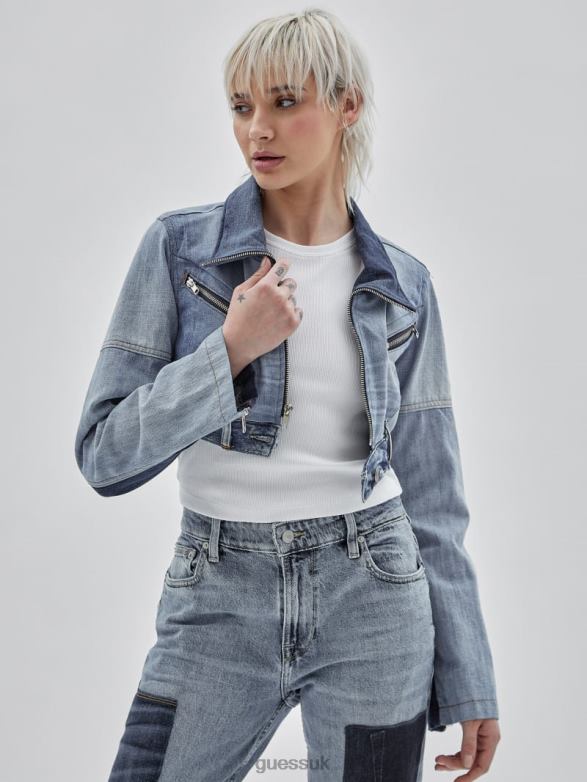 GUESS Unisex Originals x Homeboy Upcycled Denim Moto Jacket Upcycled Medium Wash Mult Apparel V28V61748