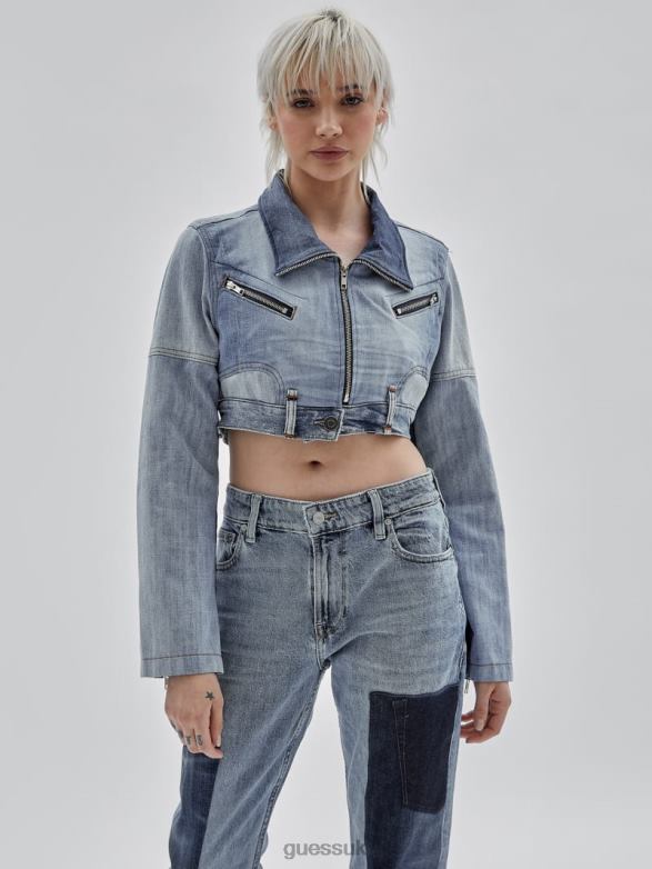 GUESS Unisex Originals x Homeboy Upcycled Denim Moto Jacket Upcycled Medium Wash Mult Apparel V28V61748