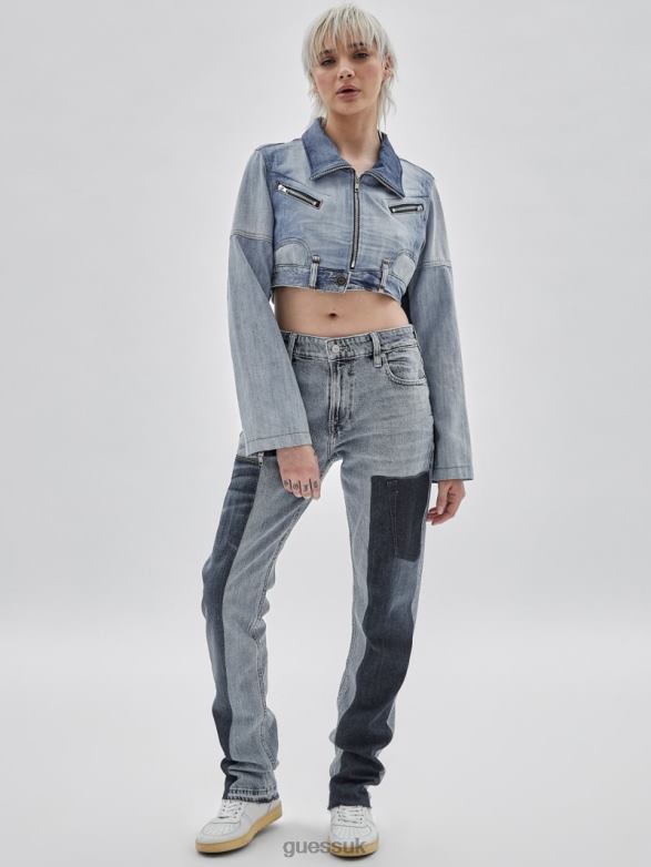 GUESS Unisex Originals x Homeboy Upcycled Denim Moto Jacket Upcycled Medium Wash Mult Apparel V28V61748