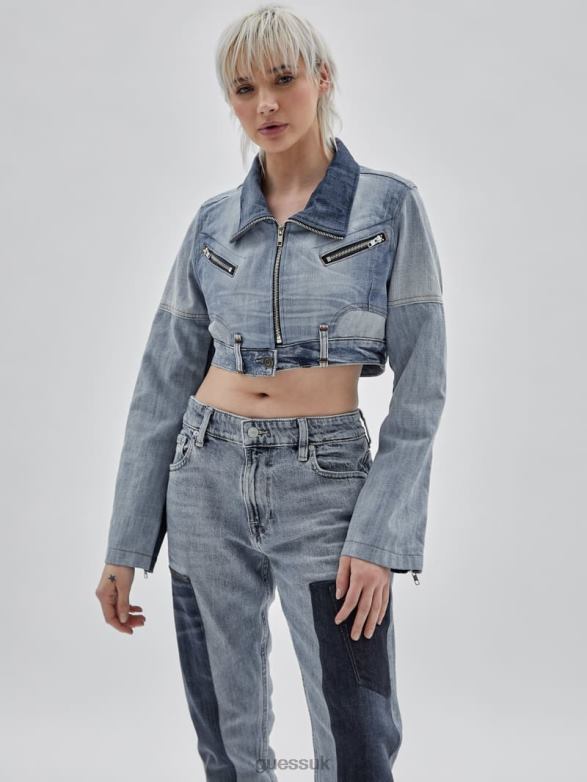 GUESS Unisex Originals x Homeboy Upcycled Denim Moto Jacket Upcycled Medium Wash Mult Apparel V28V61748
