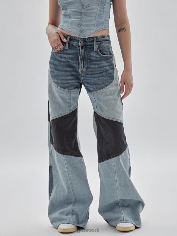 GUESS Unisex Originals x Homeboy Upcycled Wide-Leg Patchwork Jeans Upcycled Dark Wash Multi Apparel V28V6184