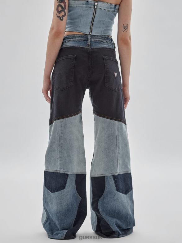 GUESS Unisex Originals x Homeboy Upcycled Wide-Leg Patchwork Jeans Upcycled Dark Wash Multi Apparel V28V6184