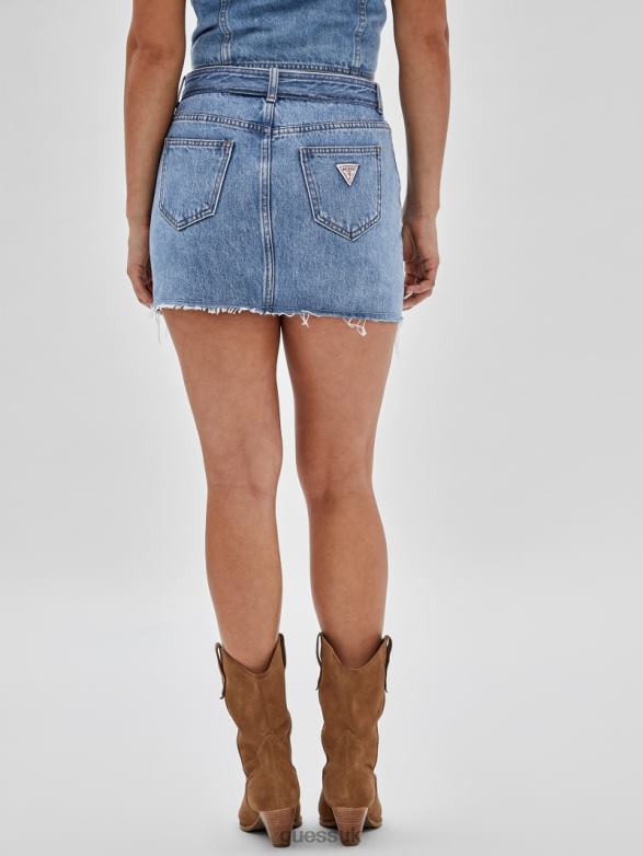GUESS Women Originals Belted Denim Skirt Go Kitty Medium Wash Apparel V28V6131