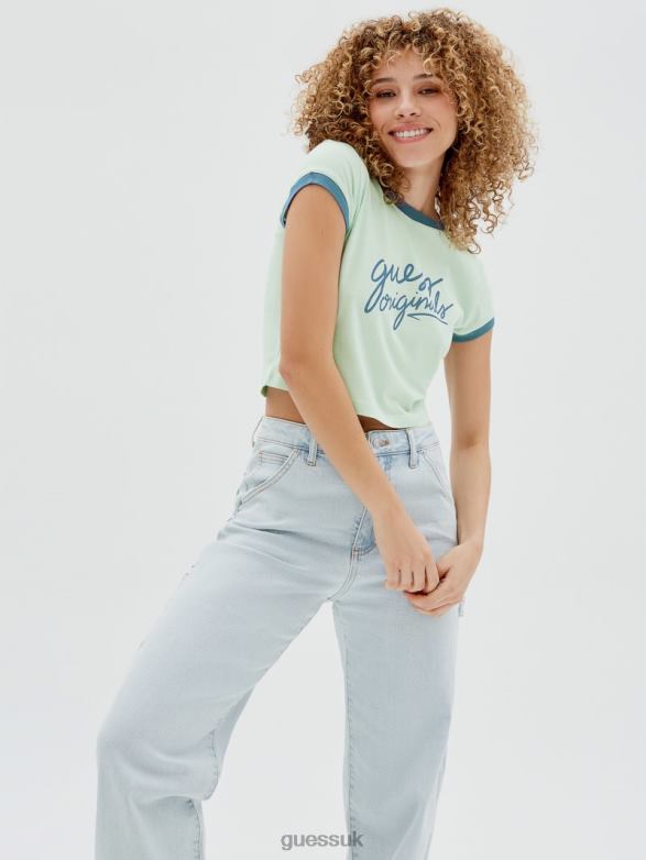GUESS Women Originals Cropped Ringer Tee Soft Jade Apparel V28V61352